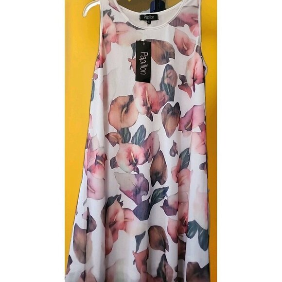 Papillon Dresses & Skirts - papillon white floral sleeveless dress women's Large NWT CR50 Excellent New